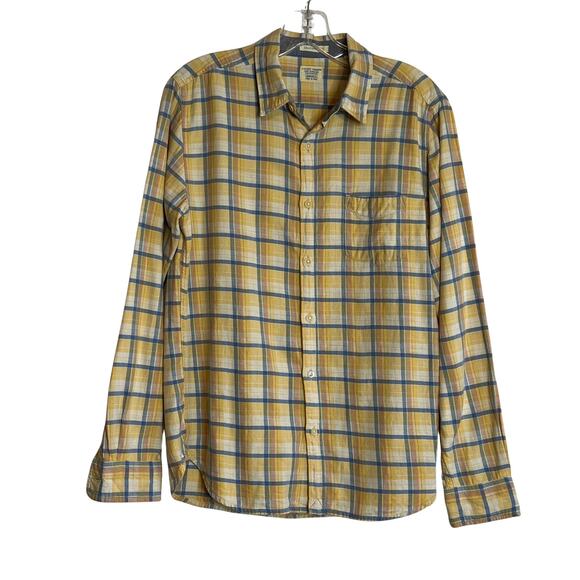 Lucky Brand California Fit Plaid Button Front Shirt Yellow Blue Mens Small - Picture 1 of 14